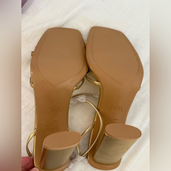 NWOT ZARA Gold Strappy High Heel Sandals - Picture 7 of 7
